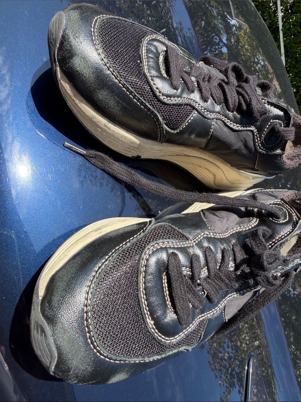 Golden Goose Black Leather & Mesh Athletic Sneakers - Picture 6 of 8